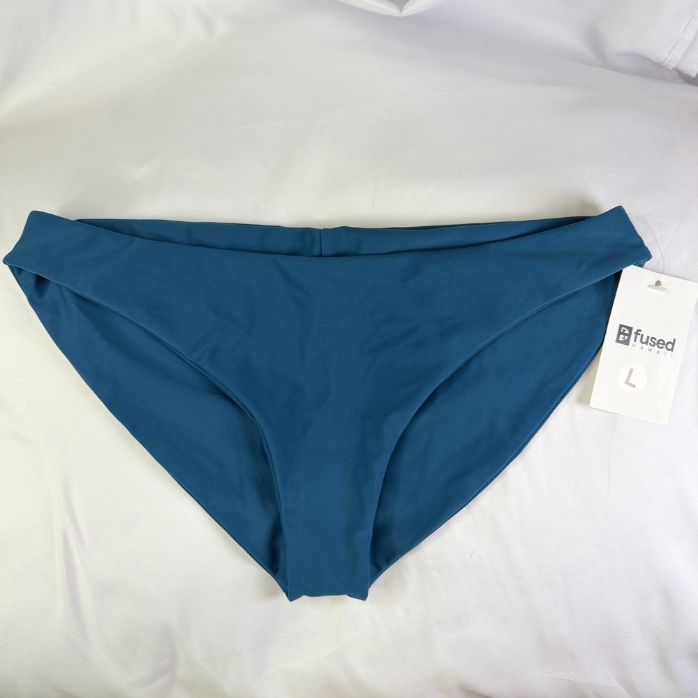 Fused Hawaii Bikini Bottoms Women Large Teal Blue Low Rise Solid Swim Separates